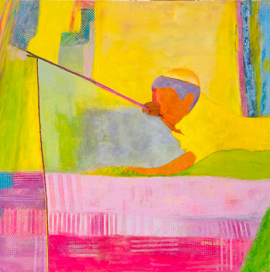 JESUS’ JOYFUL MOMENTS FISHING IN SUNSHINE. Oil and cold wax on canvas, 30 X 30 in.